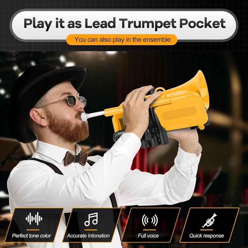 PAMPET DOLPHIN Pocket Trumpet Plastic Bb Trumpet Standard Trumpets for Student Beginner Bb Trumpets Instrument (Yellow) - Image 4